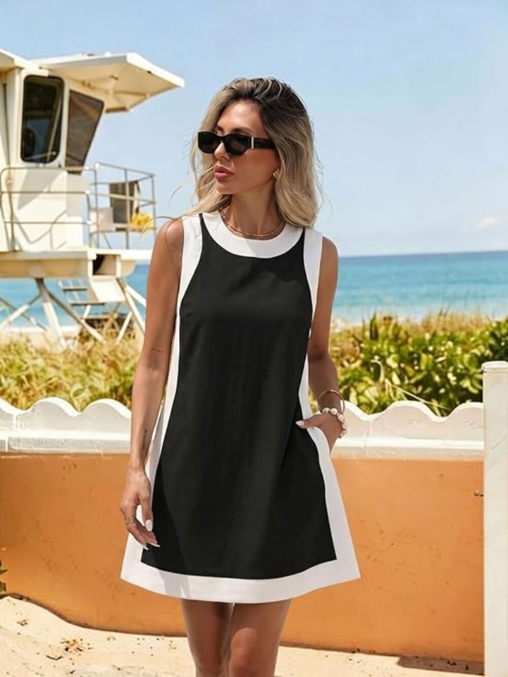 New - Women's 2 Piece Sets Casual Color Block Crewneck Short Sleeve Pullover Top